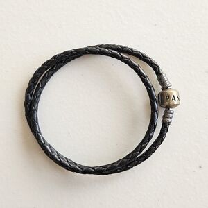 Pandora Double Black Braided Leather Bracelet – 13.5 in
